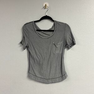 Lululemon Women's Gray Burnout Coal Tonka Stripe‎ Calm Short Sleeve Crop Top XS